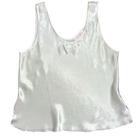Oscar de la Renta Vintage Pink Label Ivory Satin Logo Sleep Tank Top - Picture 1 of 13